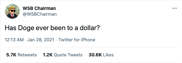 Tweet about DOGE reaching a dollar