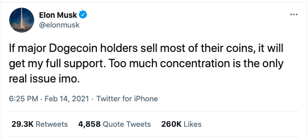 Elon Musk Tweets about Dogecoin holders Selling