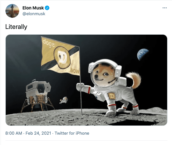 Elon Musk Tweets image of DOGE on the moon, literally