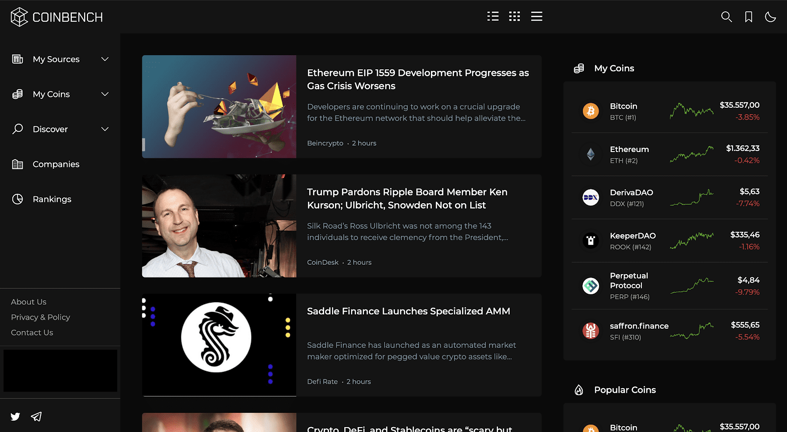 Make Following Crypto Easy On Your Coinbench HomePage