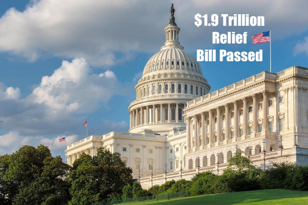 United States House of Representatives passed a $1.9 trillion relief bill on Wednesday