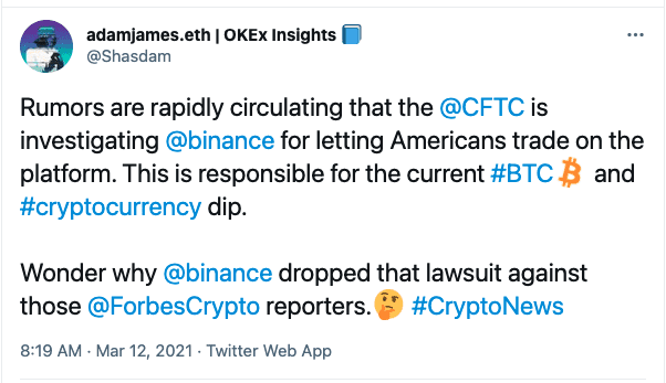 Binance, Binance Being Investigated By CFTC To Determine If U.S. Customers Are Trading Derivatives