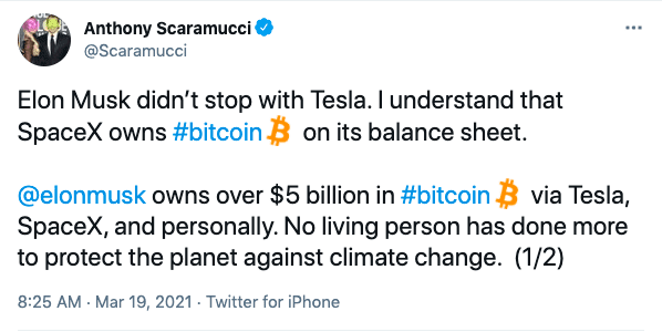 Anthony Scaramucci, Anthony Scaramucci Claims Elon Musk Owns $5 Billion In Bitcoin