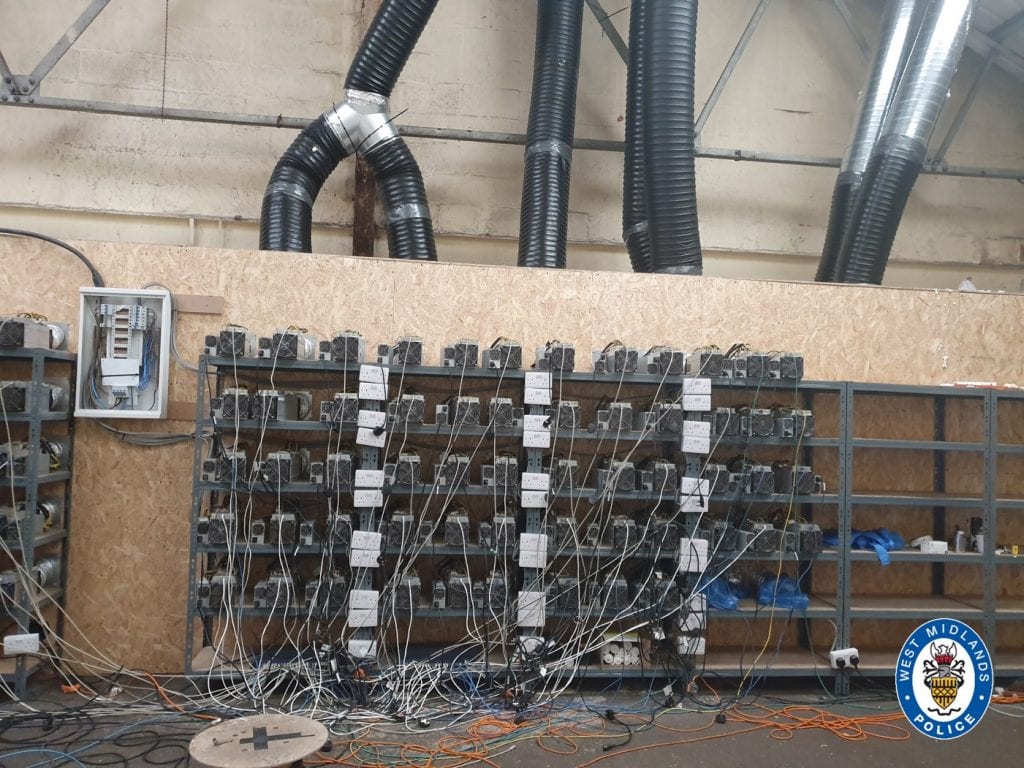 The Bitcoin farm powered with stolen electricity. Credit: West Midlands Police 
