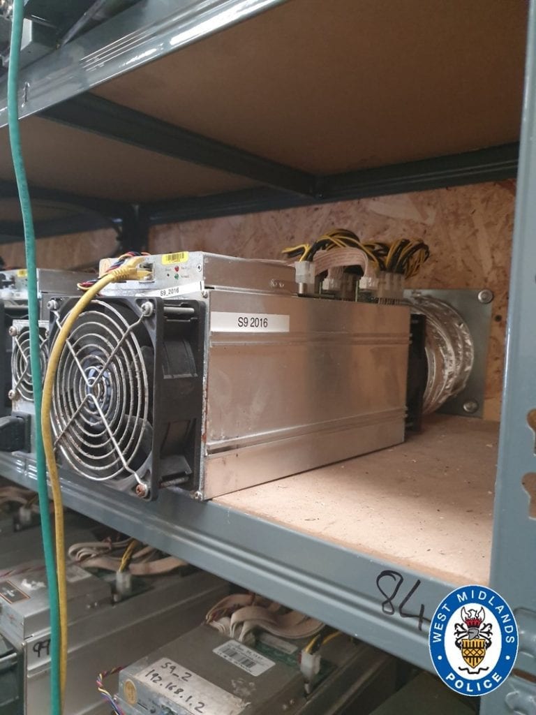 The cryptocurrency farm powered with stolen electricity. Credit: West Midlands Police