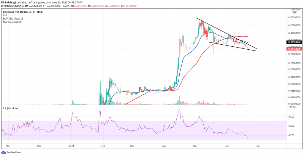 DOGE traded in a falling wedge reversal pattern. Source: DOGEUSD on TradingView.com