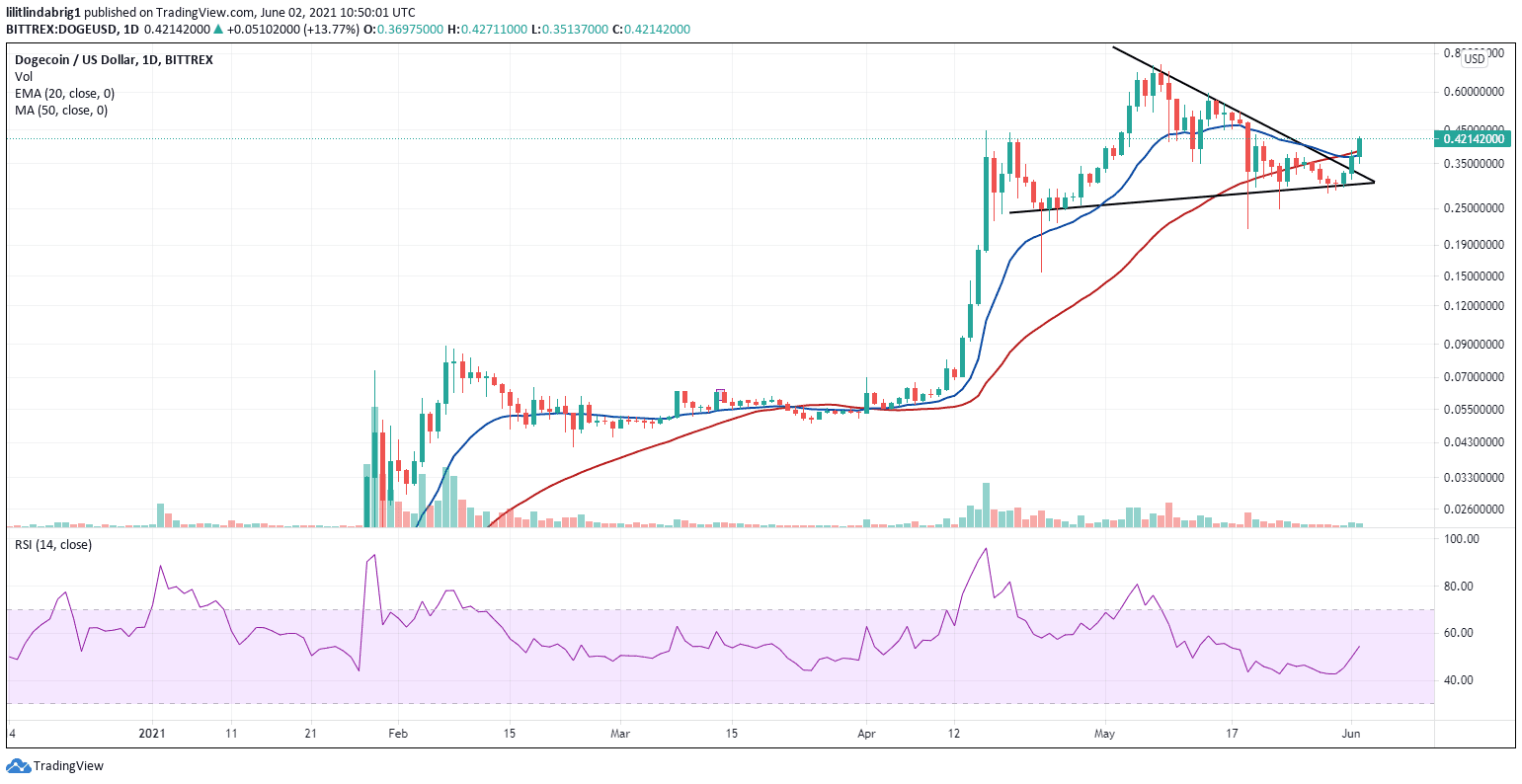 Dogecoin price jumps after the Coinbase Pro listing. Source: DOGEUSD on TradingView.com