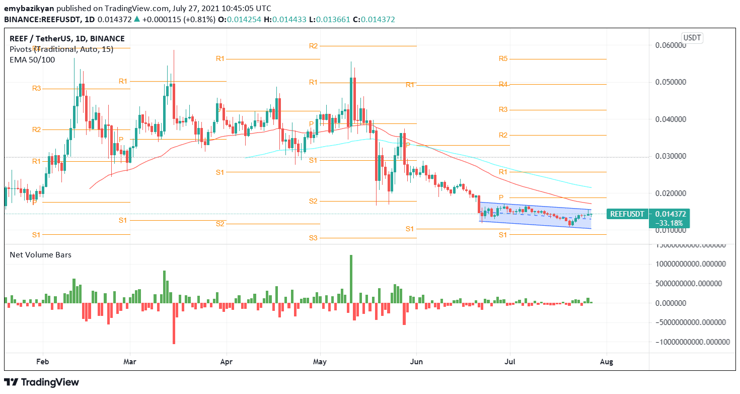 Descending channel in REEF price.