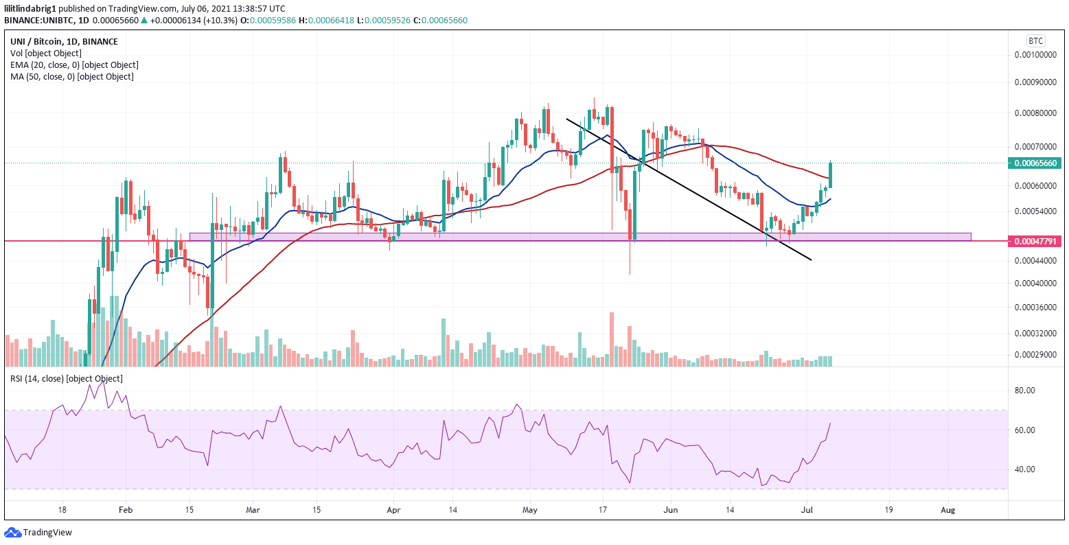 UNI on a bullish rally. Source: UNIBTC on TradingView.com 