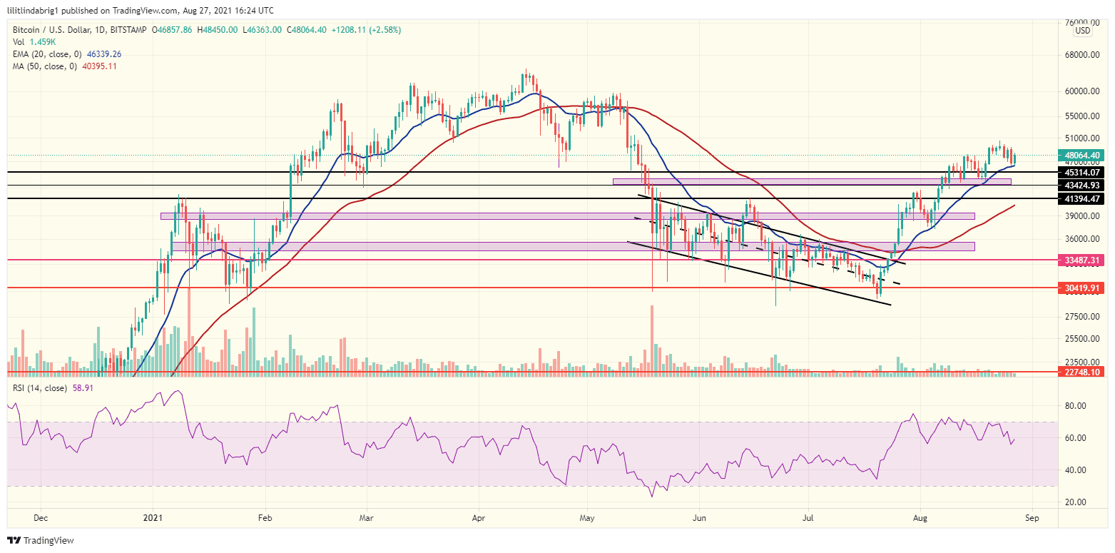 Bitcoin consolidating below $50,000. Source: BTCUSD on TradingView.com 