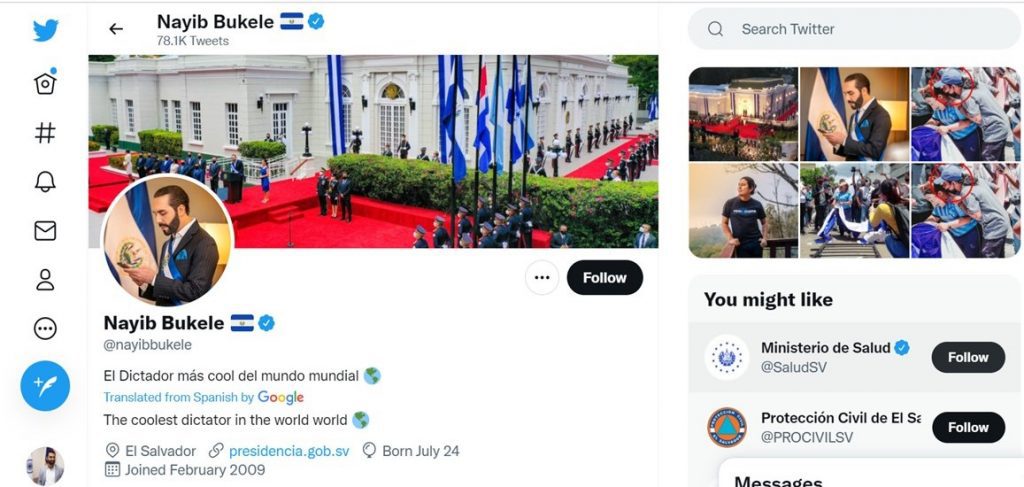 President of El Salvador Nayib Bukele changed his Twitter bio to "dictator" as his country buys more Bitcoin (BTC) during the price dip
