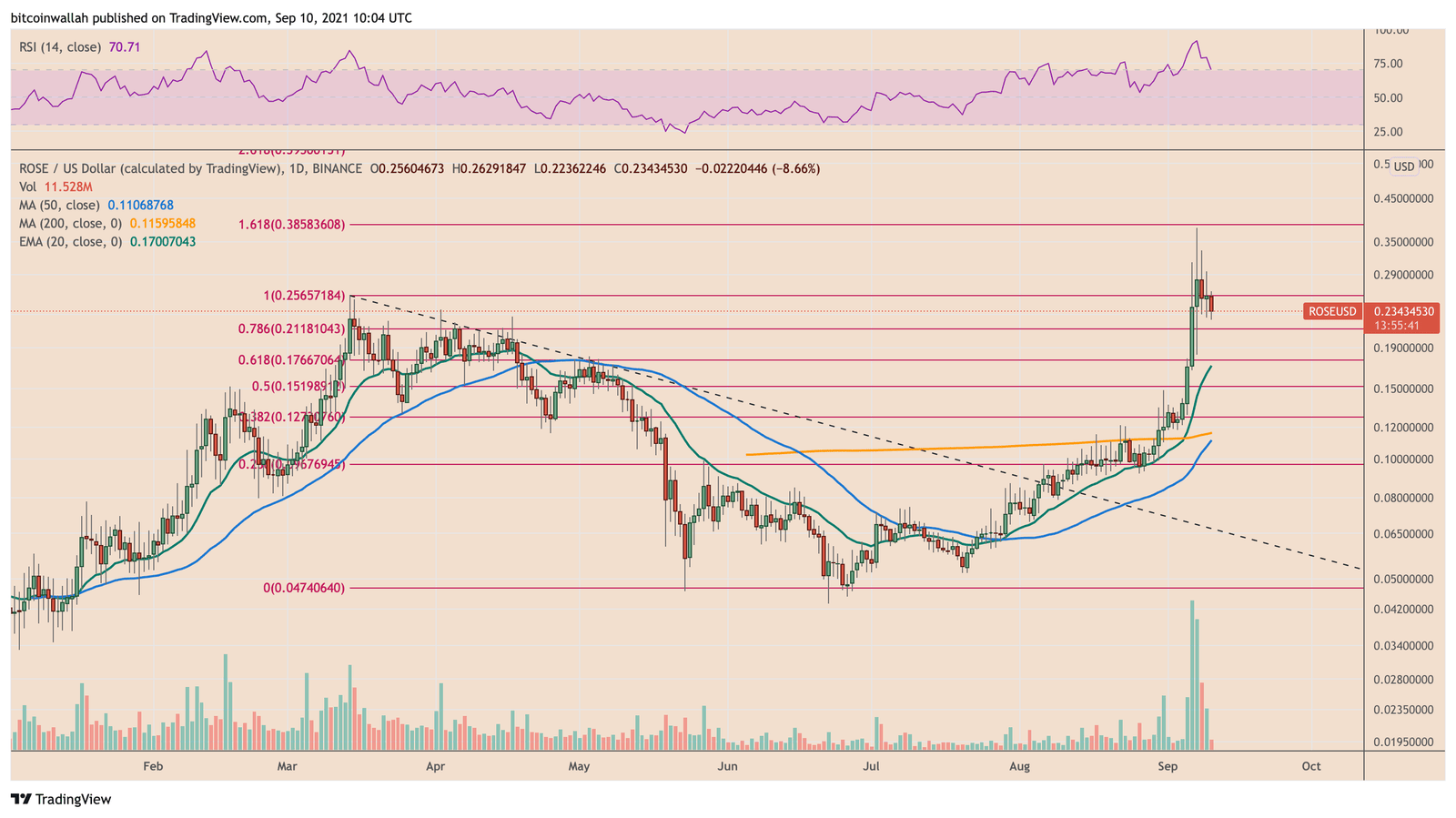 ROSE/USD daily price chart