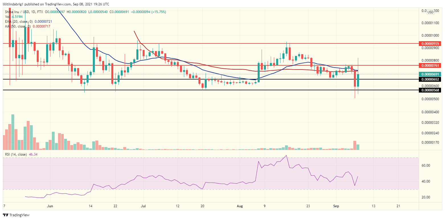 Shiba Inu (SHIB) daily chart registered an uptrend again. Source: SHIBUSD on TradingView.com