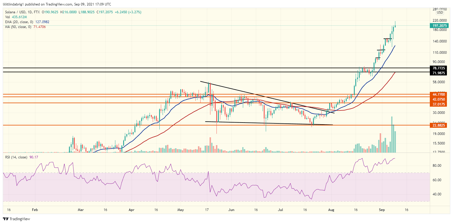 Solana on a non-stop rally. Source: SOLUSD on TradingView.com