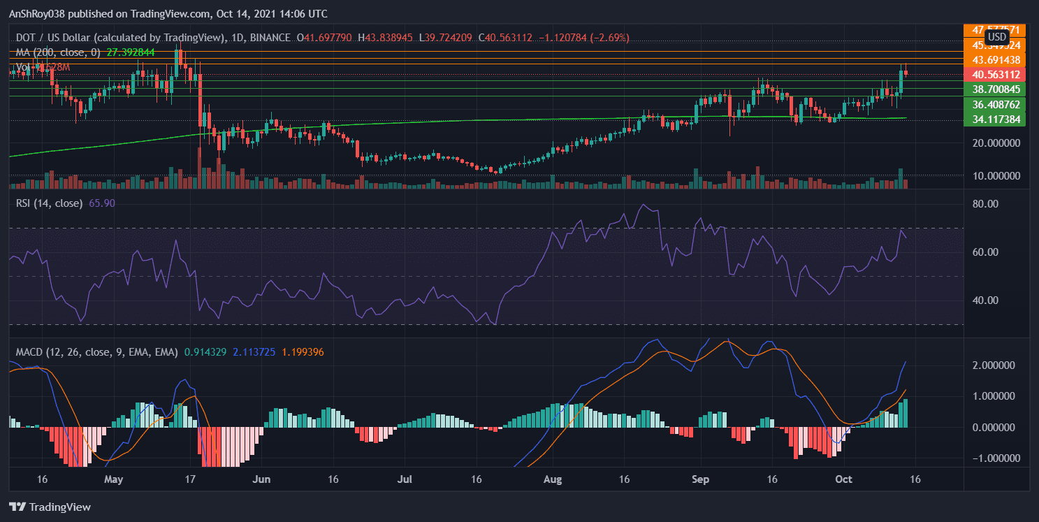 DOT's MACD continues to be bullish. Source: DOTUSD on Tradingview.com