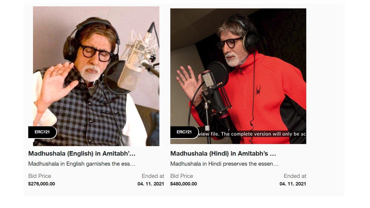 Amitabh Bachchan's NFT collection included The ‘Madhushala’ a poem written by Amitabh Bachchan's father Harivansh Rai Bachchan and recorded in the actor's voice.