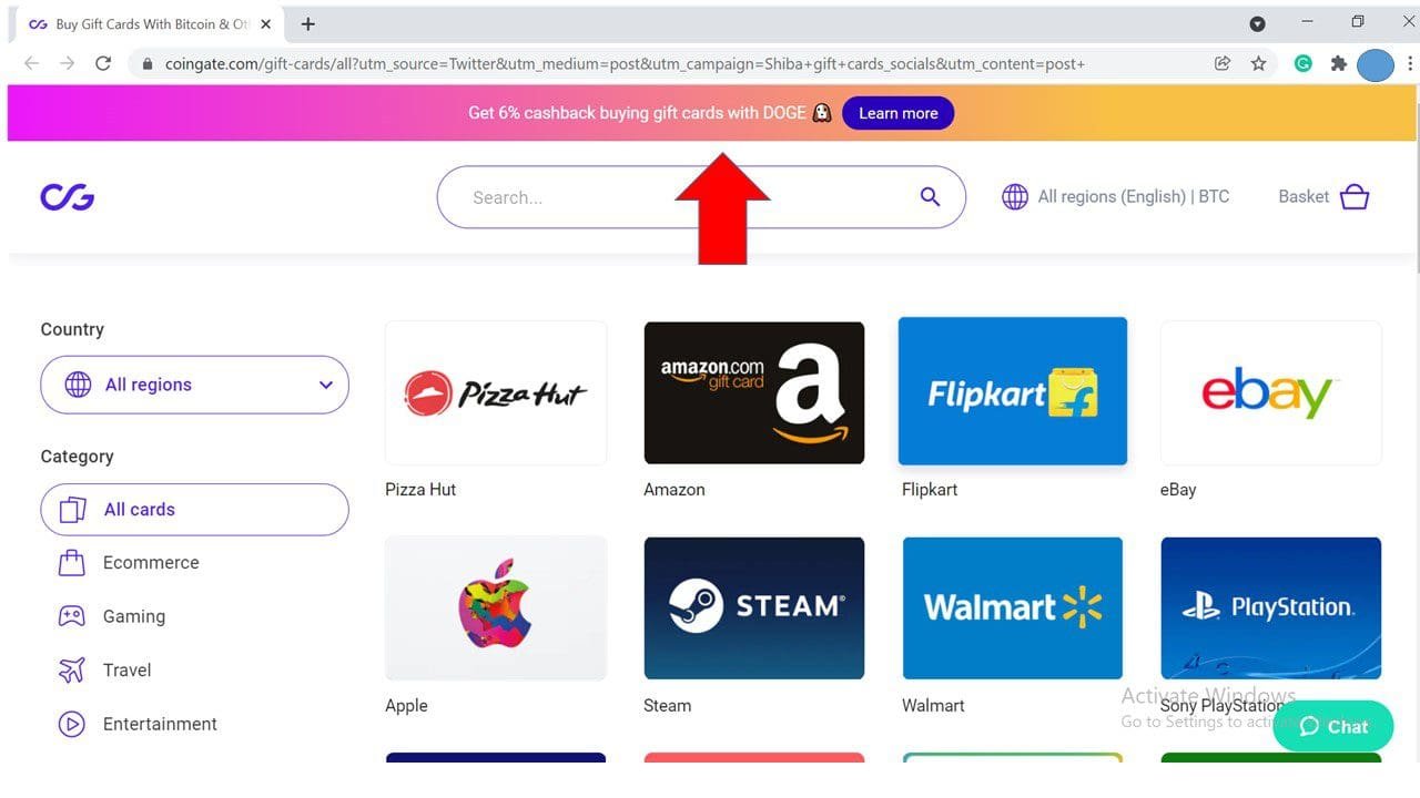 CoinGate offers 6% cashback to all those buying gift cards using SHIB
