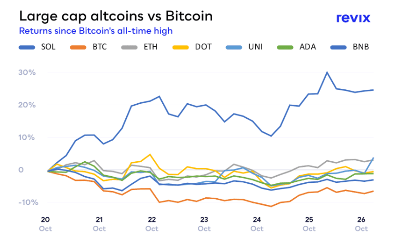 Altcoins outperforming Bitcoin since Oct 20. Source: mg.co.za