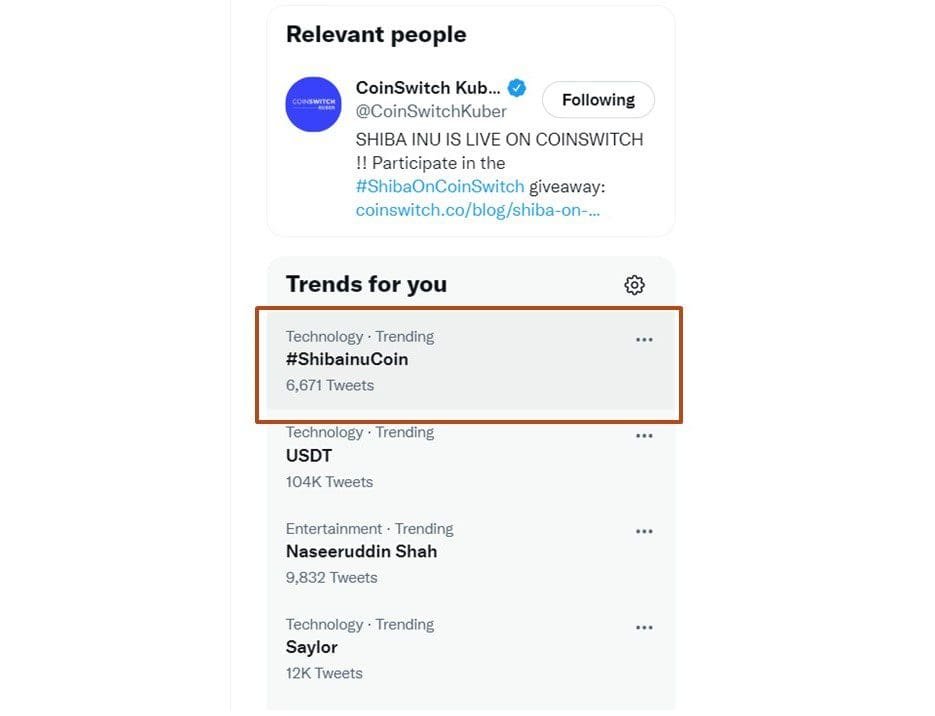 Shiba Inu (SHIB) is trending in India after CoinSwith Kuber listing
