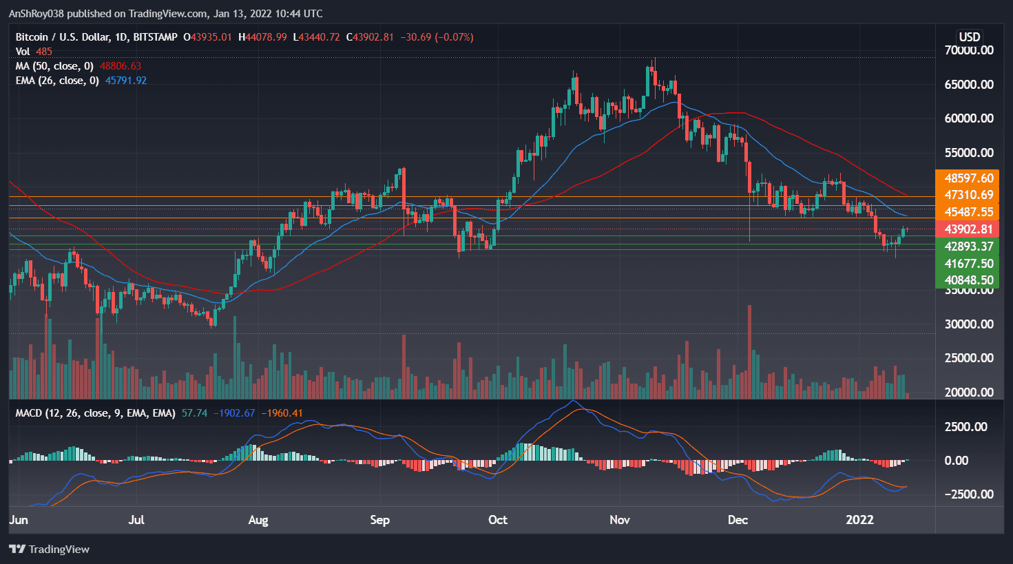 BTCUSD on the daily charts with MACD. Source: Tradingview.com