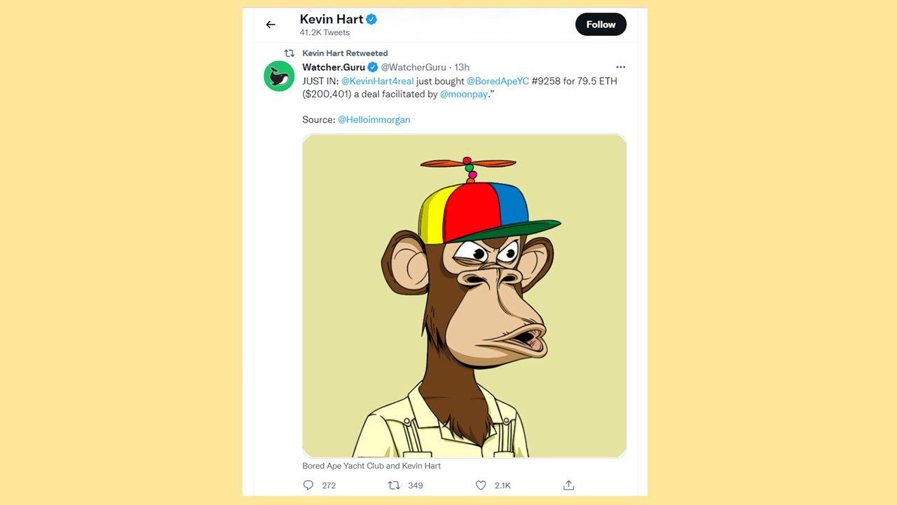 Kevin Hart retweeted the news of his BAYC NFT purchase