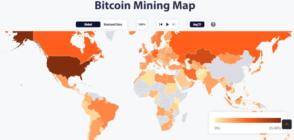 Bitcoin mining map. Source: Cambridge Bitcoin Electricity Consumption Index