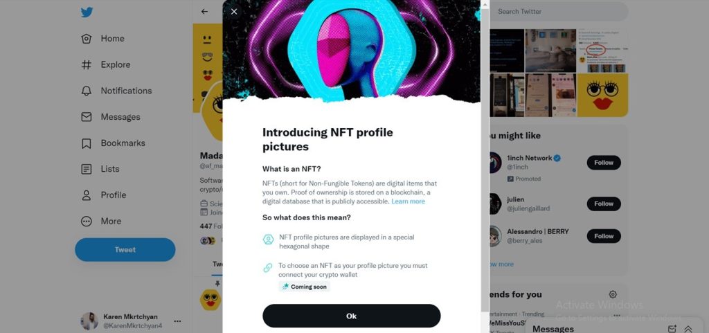 Twitter, like Meta is integrating NFTs into its avatar feature.