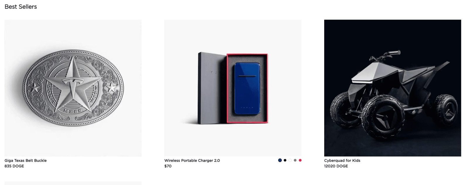 Tesla merchandise available in DOGE. Source: shop.tesla.com