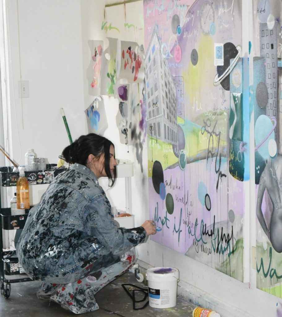 Artist Lindsay Dawn, the inspiration behind the Shama Shorties NFT Collection, in the studio.
