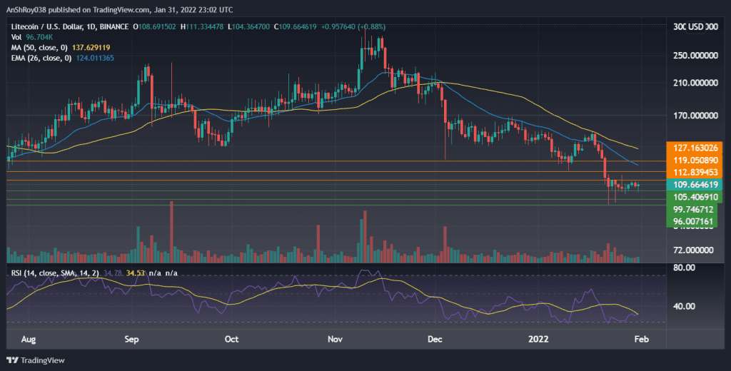 LTCUSD on the daily chart with RSI. Source: Tradingview.com
