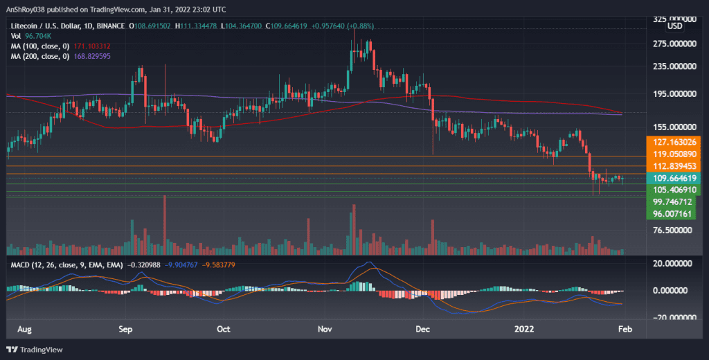 LTCUSD on the daily chart with MACD. Source: Tradingview.com