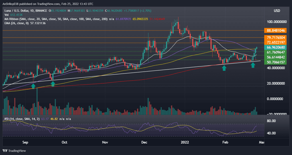 LUNAUSD on the daily charts with RSI. Source: Tradingview.com