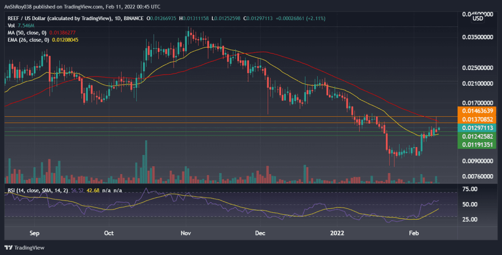 REEFUSD on the daily chart with RSI. Source: Tradingview.com