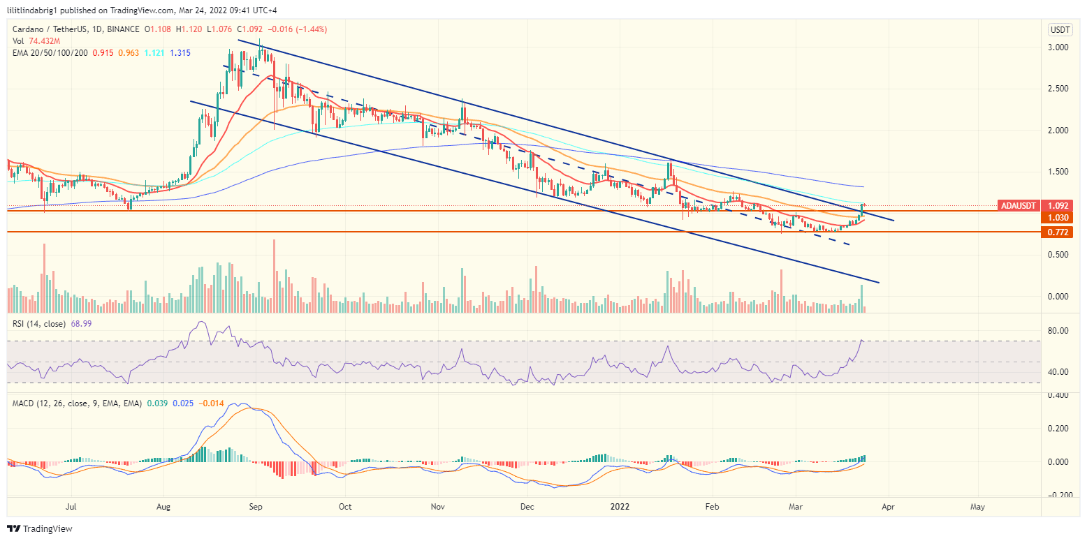 Cardano (ADA) daily price chart featuring a Falling Channel. Source: TradingView.com