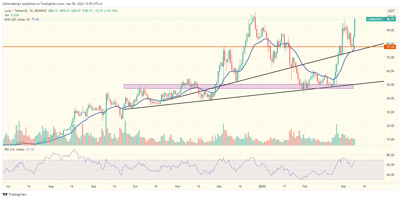 Terra (LUNA) daily price chart. Source: LUNAUSDT on TradingView.com 