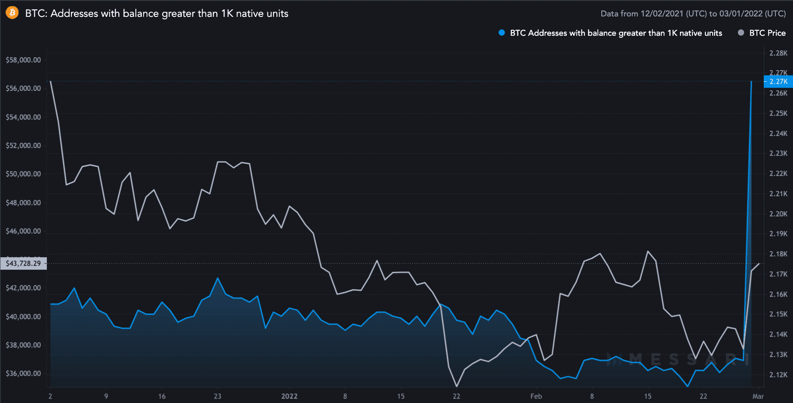 Bitcoin whale addresses spiked on Monday. Source: Glassnode