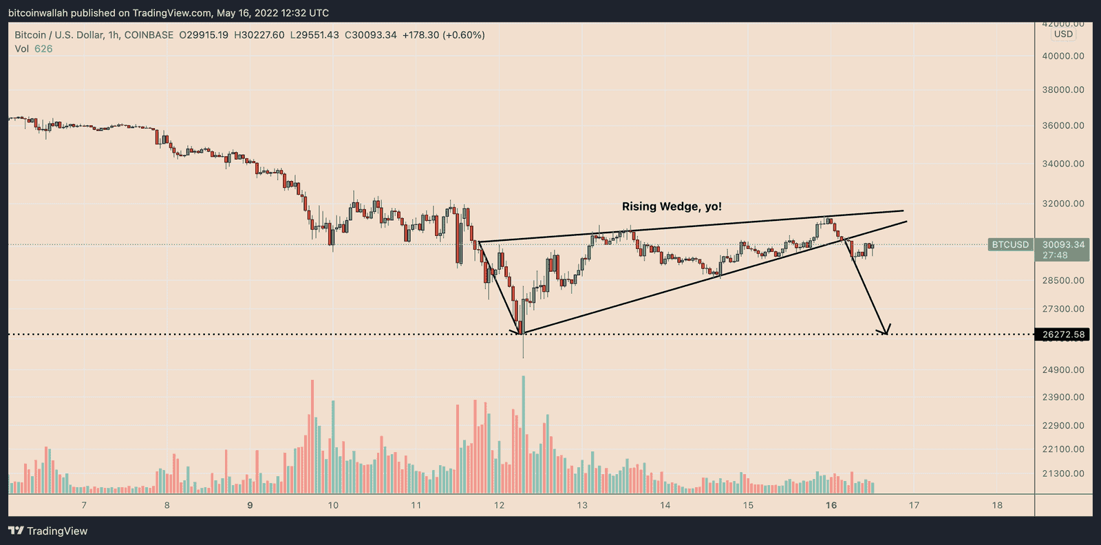 Bitcoin hourly price chart. Source: TradingView