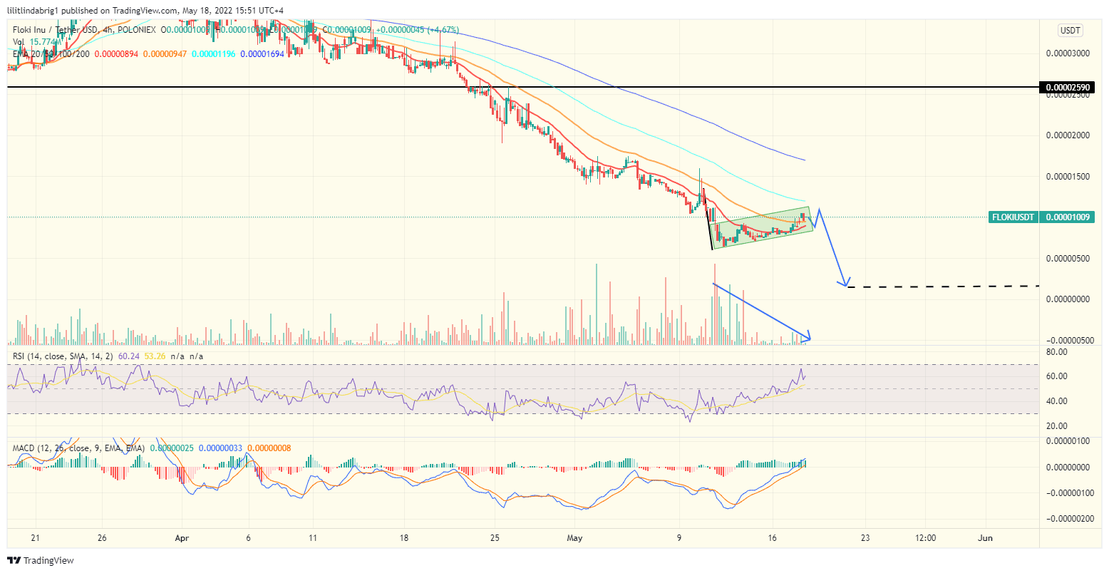 Floki Inu (FLOKI) four-hour chart featuring a Bear Flag. 