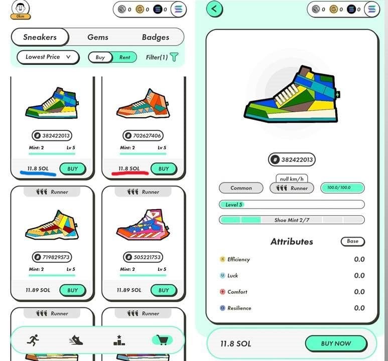 The cheapest STEPN sneaker NFT is 11.89 SOL. 