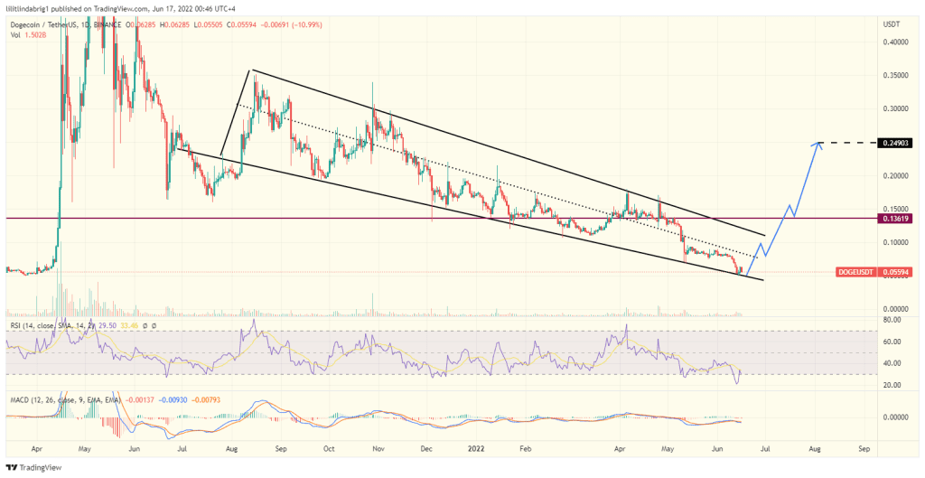 Dogecoin (DOGE) daily chart featuring a falling wedge. Source: TradingView.com 