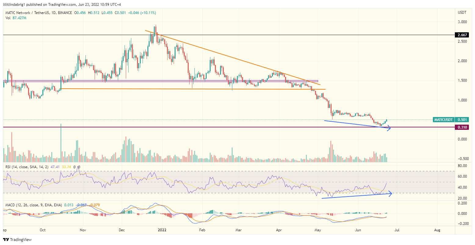 Polygon (MATIC) daily chart featuring a bullish RSI divergence. Source: TradingView.com 