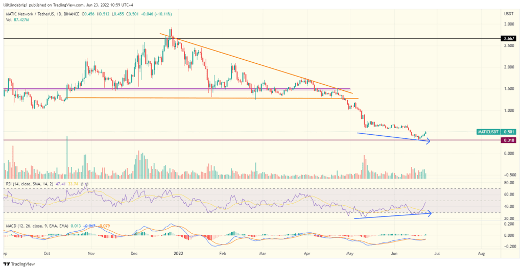 Polygon (MATIC) daily chart featuring a bullish RSI divergence. Source: TradingView.com 