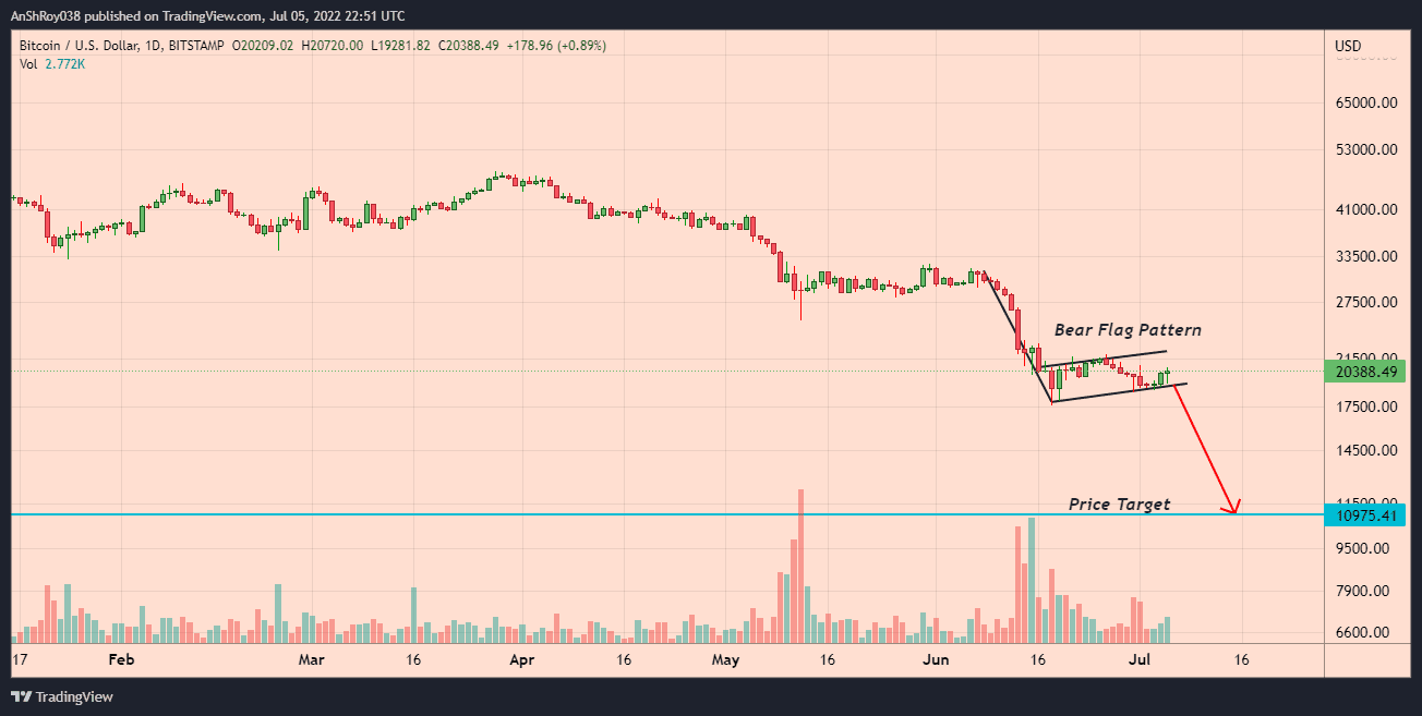 Bitcoin prices face a drop to $11,000 if BTC confirms the pattern.