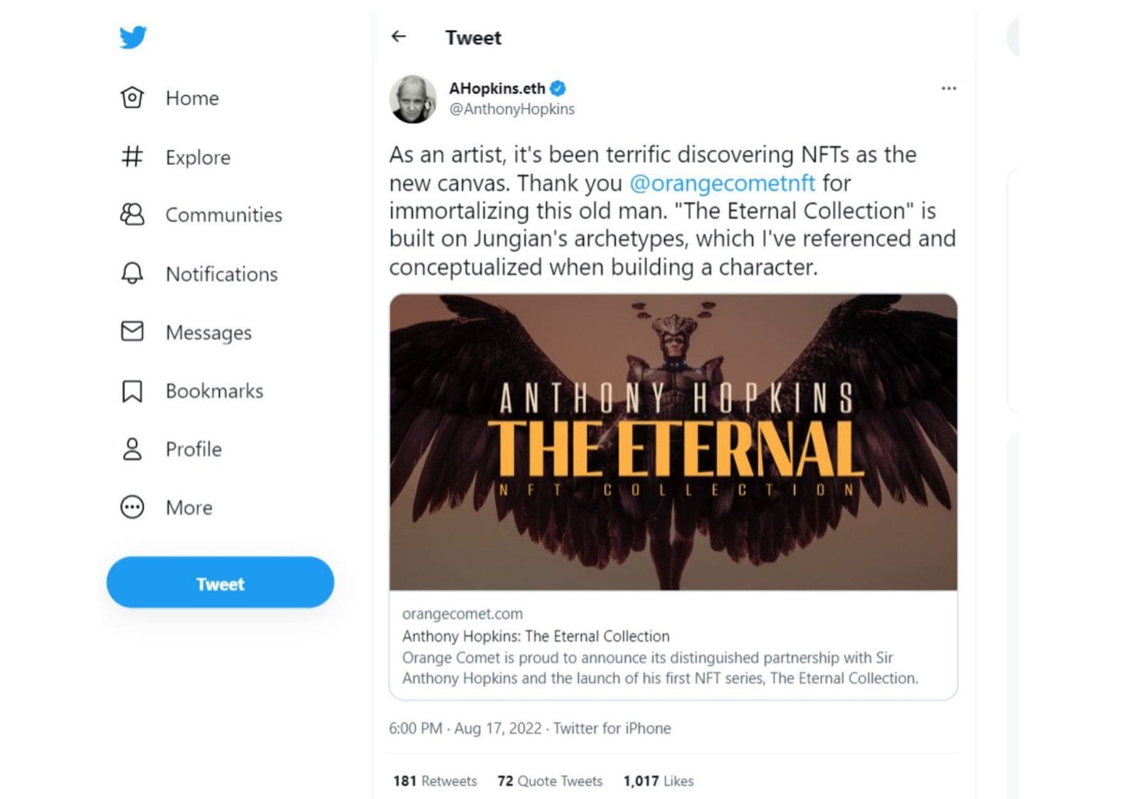 Anthony Hopkins believes NFT is a new canvas.