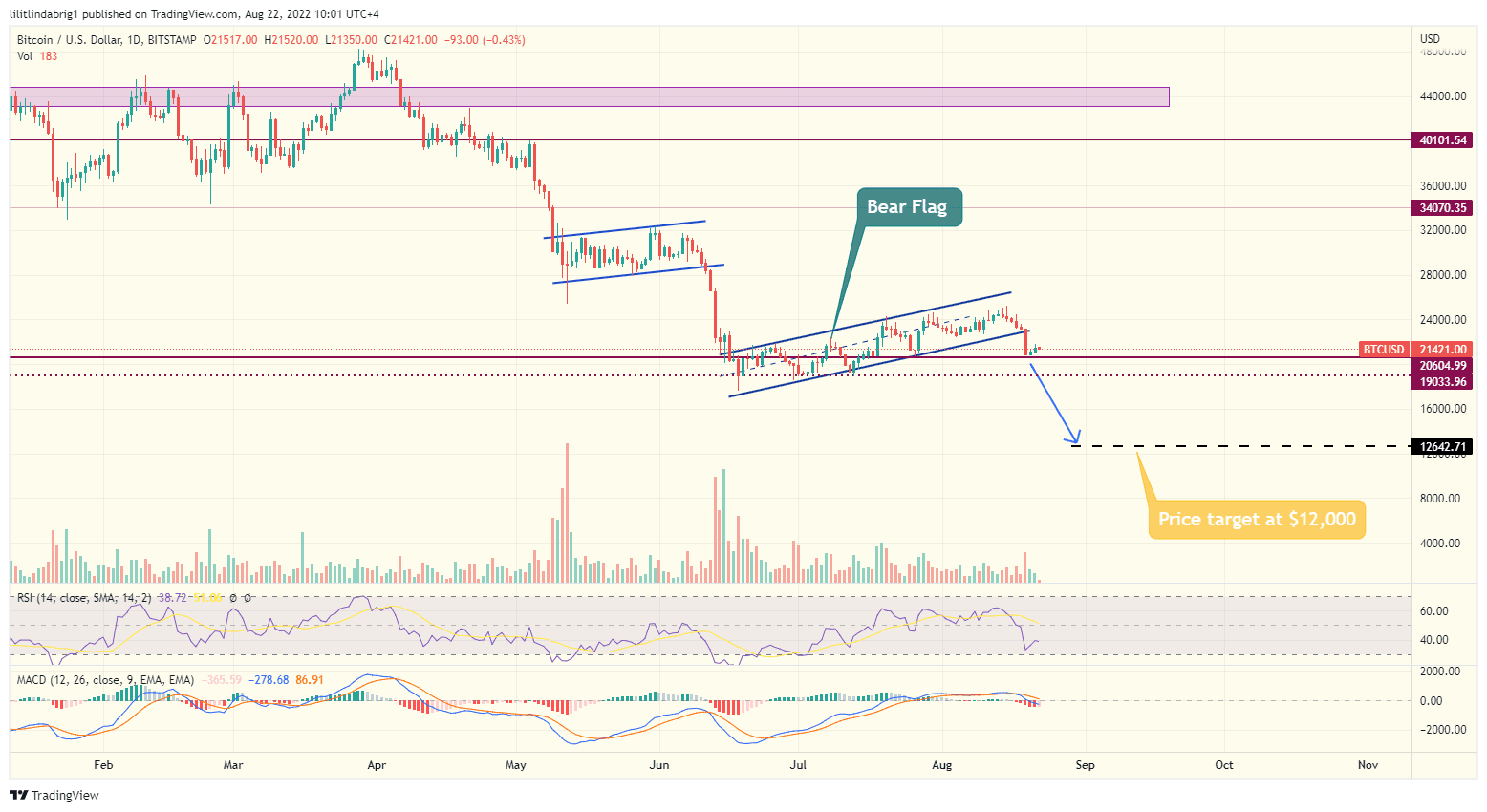 Bitcoin (BTC) daily price chart featuring a bear flag. Source: TradingView.com 
