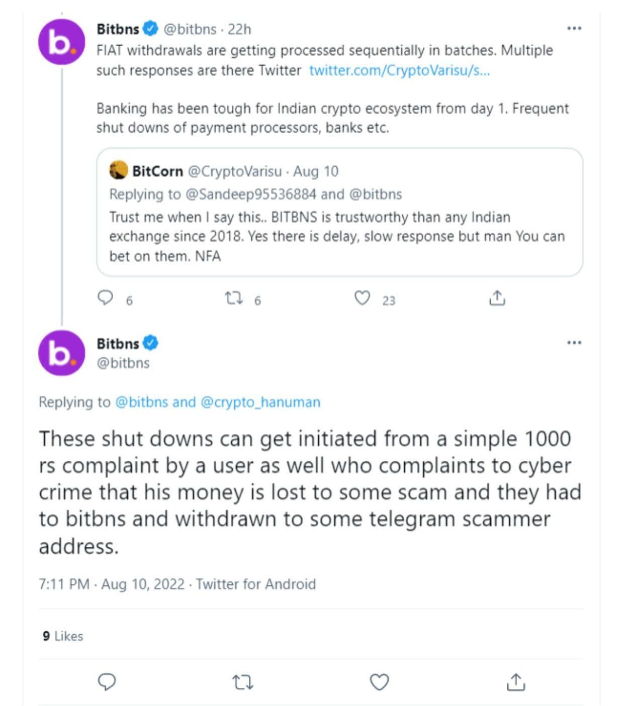 Frequent complaints of cybercrime could have caused withdrawals on Bitbns.