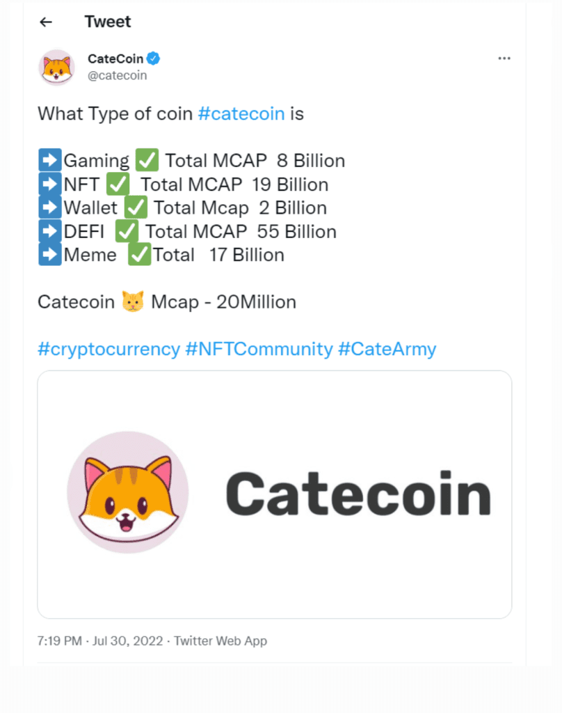 CateCoin developers have high ambitions for the CATE token.
