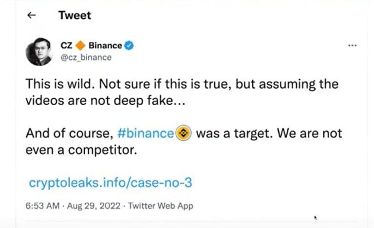 Binance CEO claimed Avalanche targeted his company.