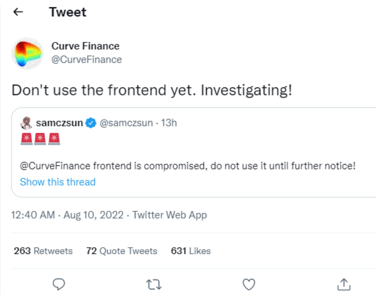 Curve Finance admitted, that its platform suffered a hack.