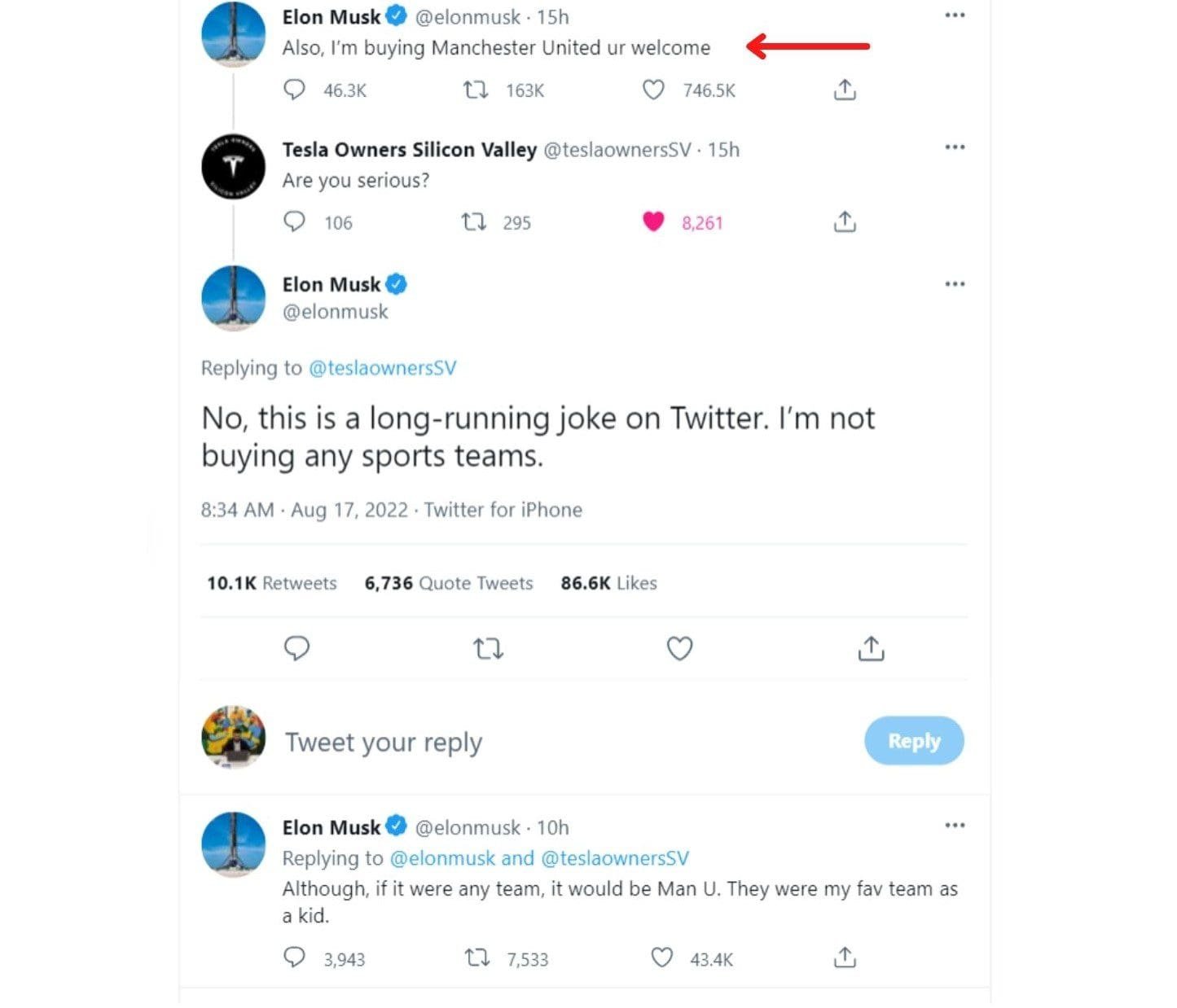 Elon Musk joked about plans to buy Manchester United Football Club